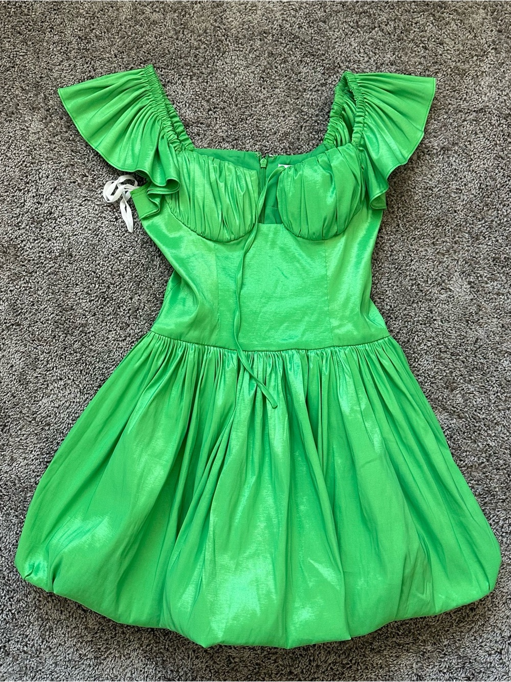 Shimmery Green Off-Shoulder Mini Dress